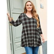 LARACE Women's 3/4 Sleeve Button V Neck High Low Loose Fit Casual Long Tunic Tops Tee Shirts 2-Black 1X